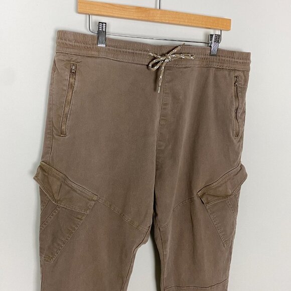 Across the Pond Cargo Joggers Pants Brown Mens XL Elastic Drawstring Waist - Picture 2 of 7